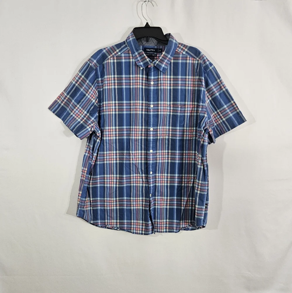 Nautica plaid button down short sleeve shirt men's size XXL